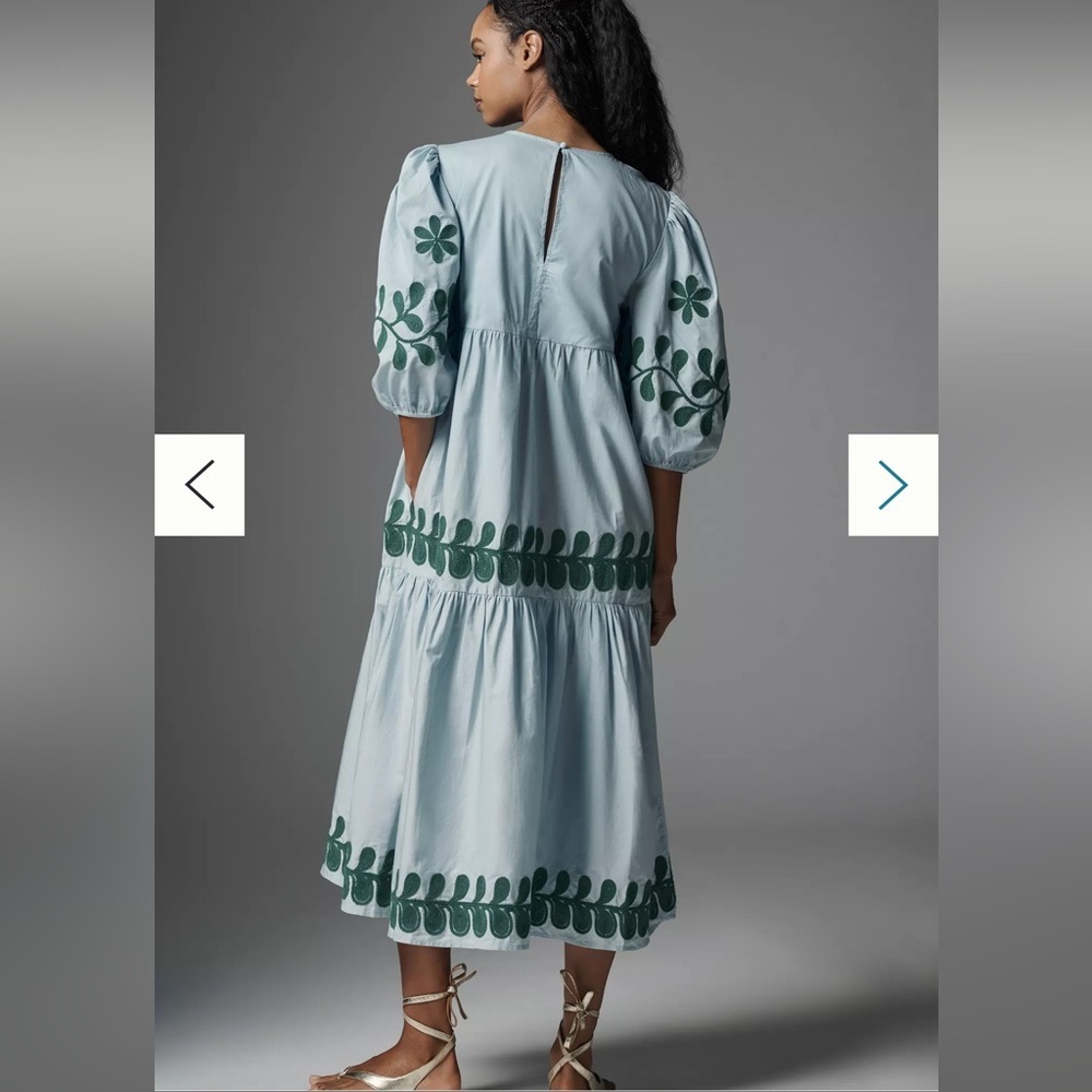 Anthropologie Embroidered Puff-Sleeve Midi Dress SP Color: Blue NWT - Picture 3 of 6
